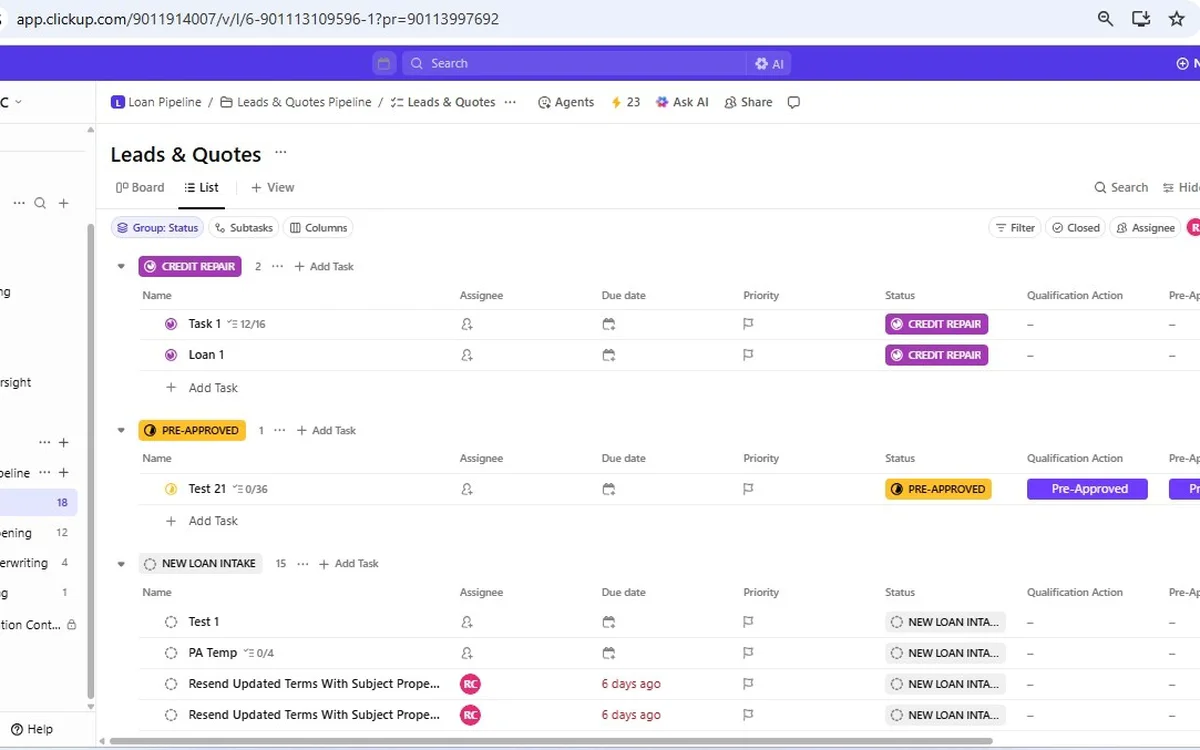 ClickUp Loan Pipeline OS — project screenshot